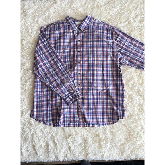 Hawker Rye Other - Hawker Rye Mens 3XL Relaxed Stretch Plaid Long Sleeve Button Down Shirt Red Blue